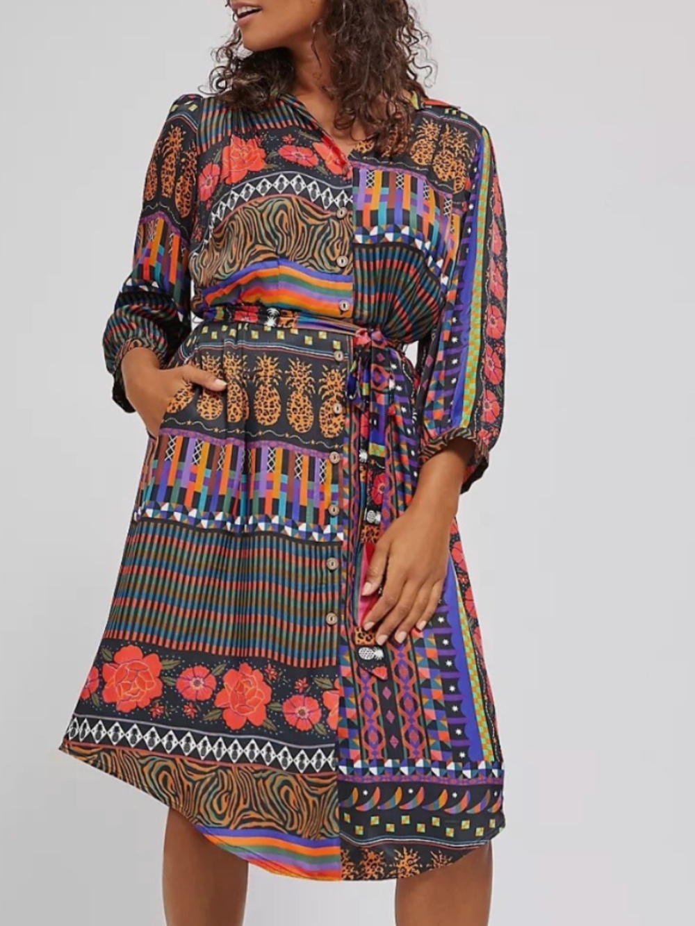 Anthropologie Farm Rio Ciela Midi Shirtdress Size S Small Floral Pockets Belt
